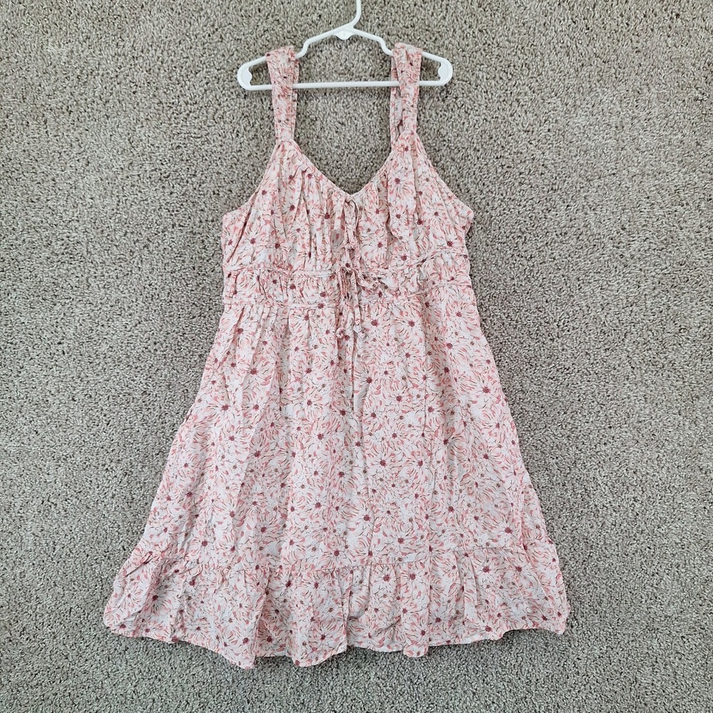 SO Dress Womens Medium Pink Floral Ruffle Hem Sleeveless Mini Cottagecore Boho
